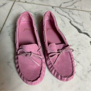 J. Crew Driving Moccasin Loafer Slip on Tie Detail Suede Pink Size 8